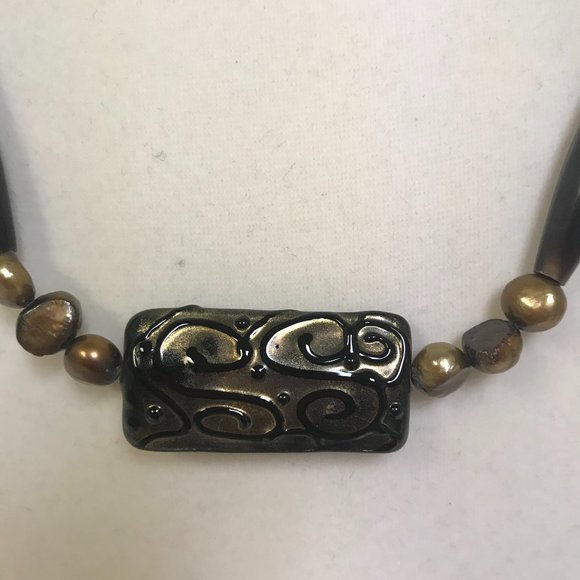 Handmade Black and Metallic Necklace - Picture 2 of 3